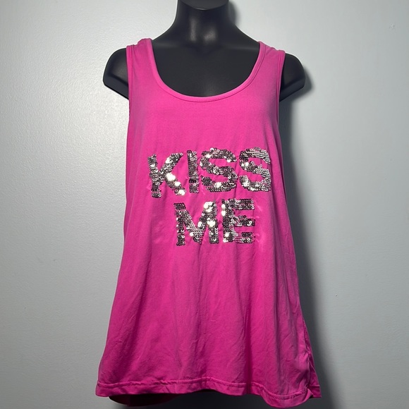 • Kiss Me Pajama Set Tank Top and Pants PJs Pink, Black, White Polka Dots - Picture 6 of 17